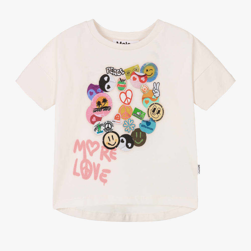 Molo-Ivory Sticker Print Organic Cotton T-Shirt | Childrensalon Outlet