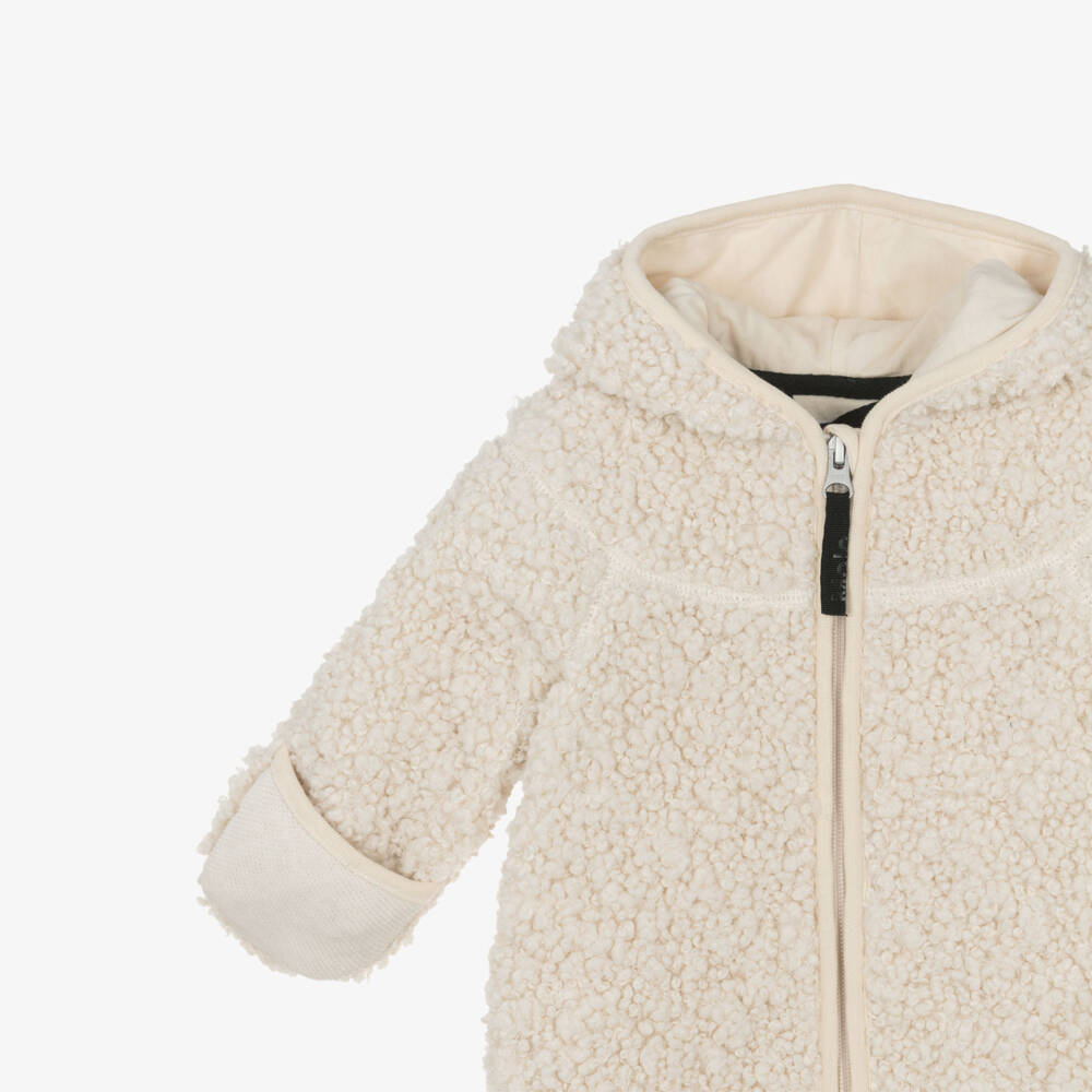 Molo-Ivory Teddy Fleece Hooded Pramsuit | Childrensalon Outlet