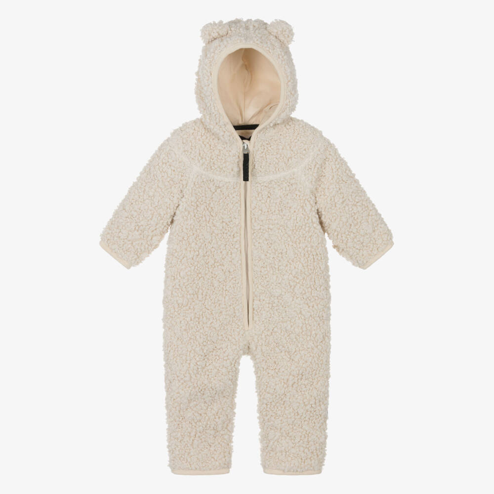 Molo-Ivory Teddy Fleece Hooded Pramsuit | Childrensalon Outlet