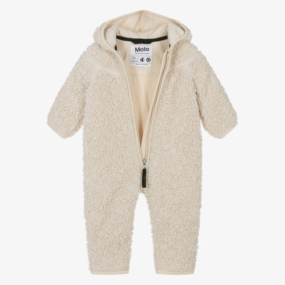Molo-Ivory Teddy Fleece Hooded Pramsuit | Childrensalon Outlet