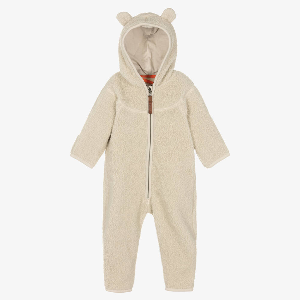 Molo - Ivory Teddy Fleece Pramsuit | Childrensalon