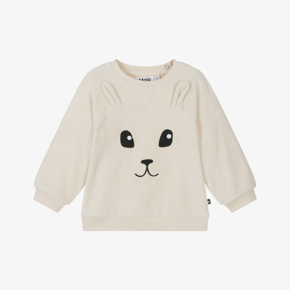Molo-Кремовый велюровый топ с мордочкой животного для детей | Childrensalon Outlet