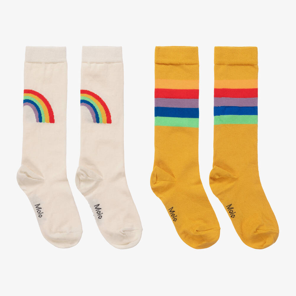 Molo - Ivory & Yellow Teen Rainbow Socks (2 Pack) | Childrensalon