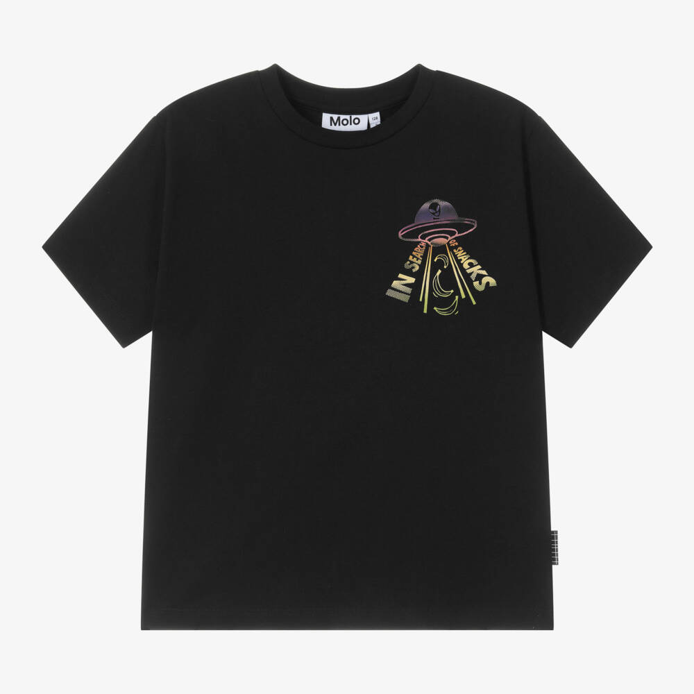 Molo-Junior Boys Black UFO Cotton Tee | Childrensalon Outlet