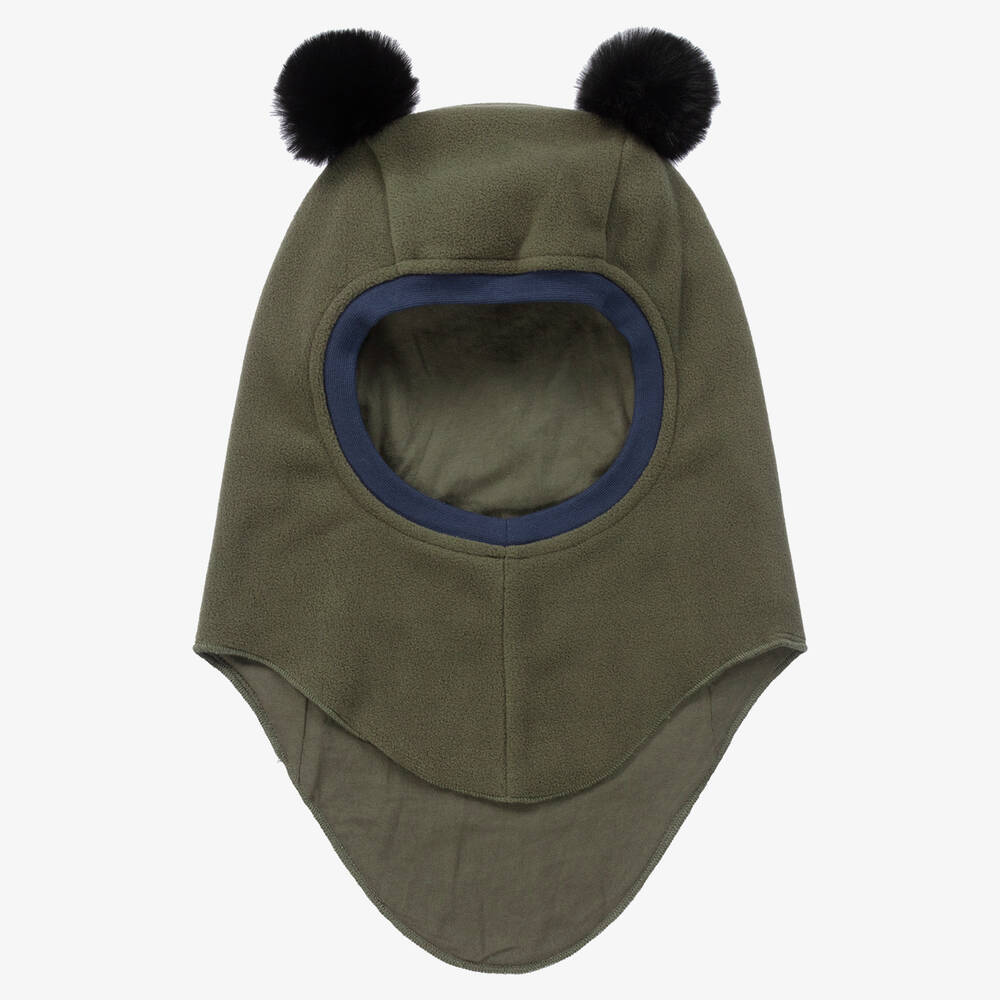 Molo - Khaki Green Pom-Pom Fleece Balaclava | Childrensalon