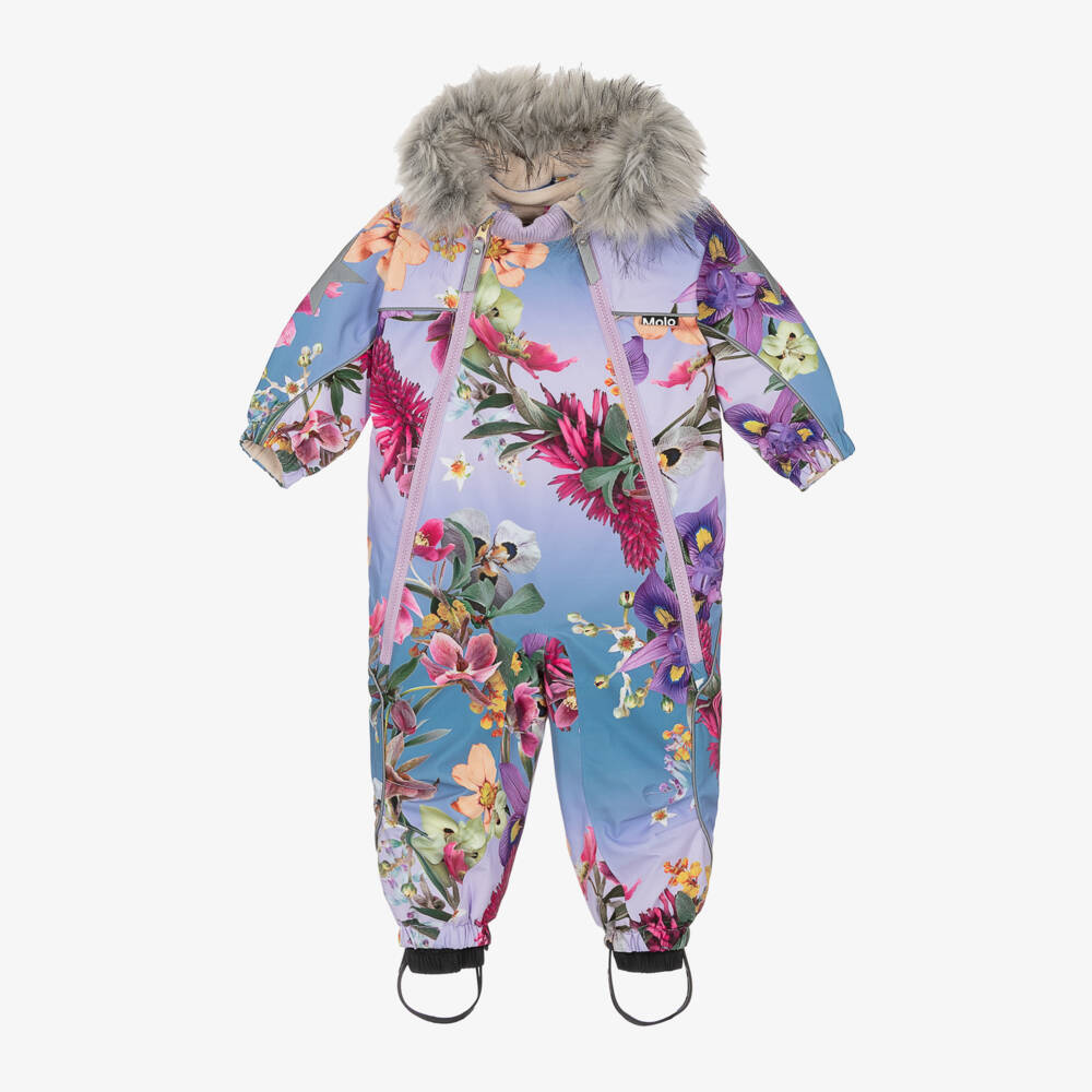 Molo-Little Girls' Blue Bloom Snowsuit | Childrensalon Outlet