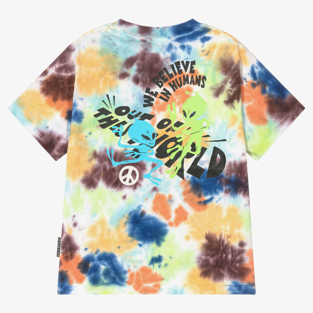 Molo-Multicoloured Tie-Dye Cotton Alien T-Shirt | Childrensalon Outlet