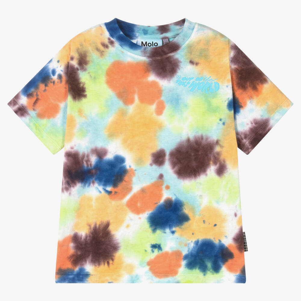 Molo - Multicoloured Tie-Dye Cotton Alien T-Shirt | Childrensalon