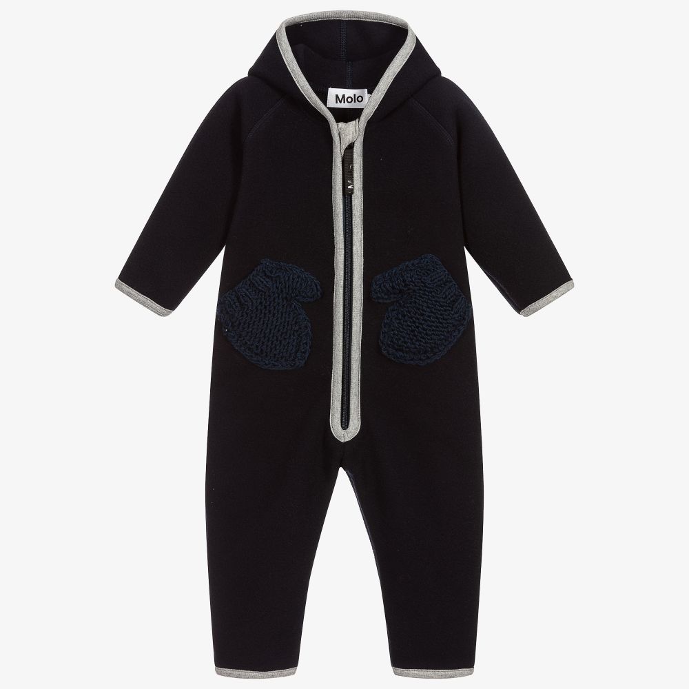 Molo - Navy Blue Fleece Pramsuit | Childrensalon