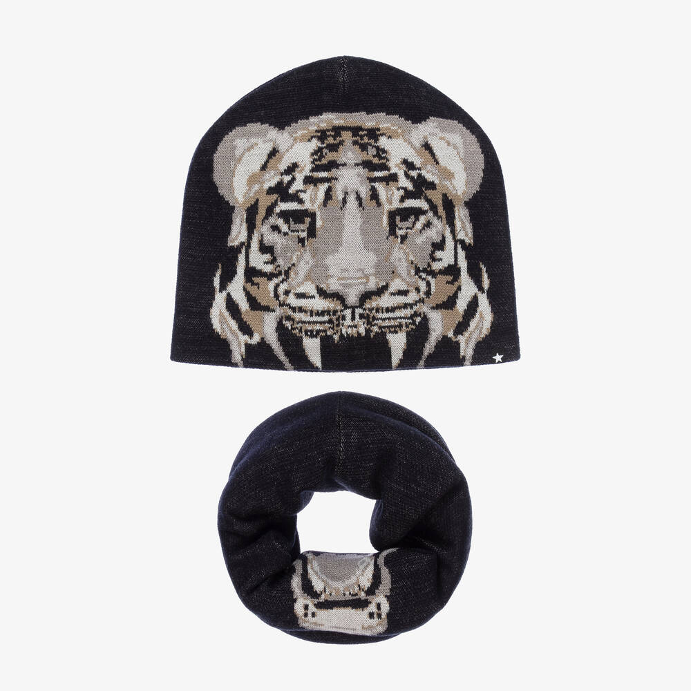 Molo-Navy Blue Hat & Snood Set | Childrensalon Outlet