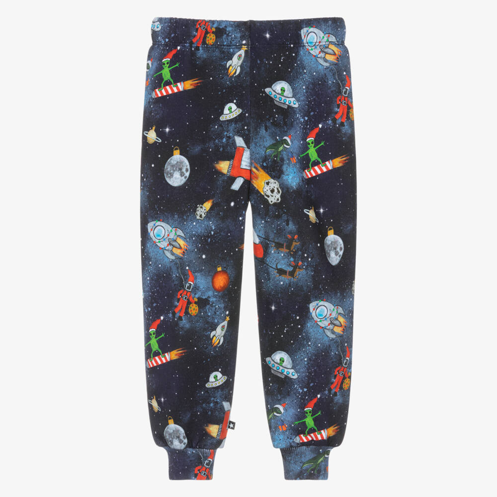 Molo-Navy Blue Organic Cotton Joggers with Festive Space Print | Childrensalon Outlet