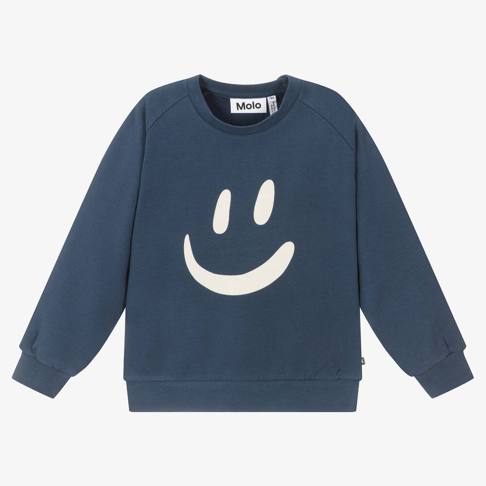 Molo - Navy Blue Organic Cotton Smile Sweatshirt | Childrensalon