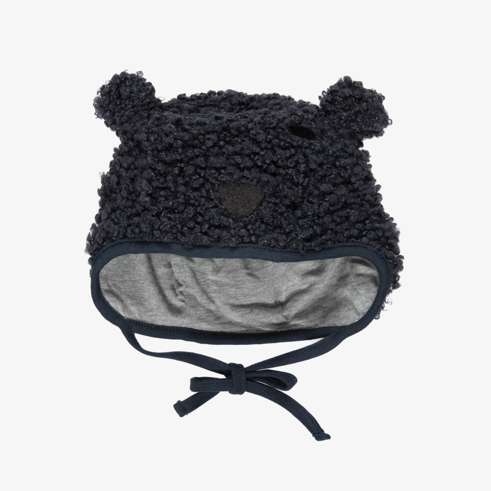 Molo-Navy Blue Sherpa Bear Baby Hat | Childrensalon Outlet