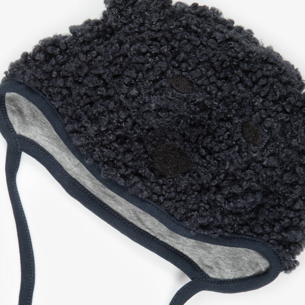 Molo-Navy Blue Sherpa Bear Baby Hat | Childrensalon Outlet