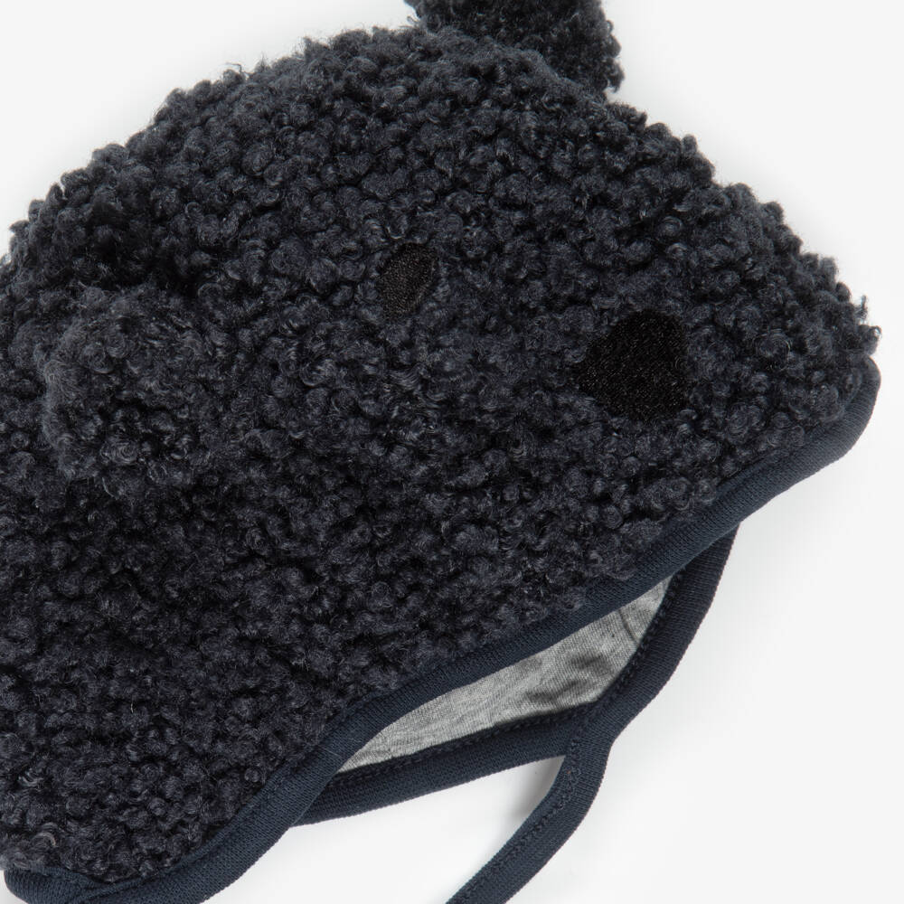 Molo-Navy Blue Sherpa Bear Baby Hat | Childrensalon Outlet