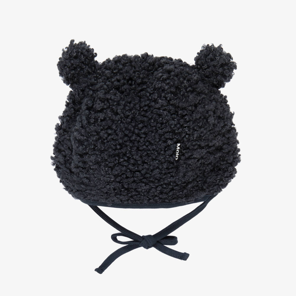 Molo-Navy Blue Sherpa Bear Baby Hat | Childrensalon Outlet