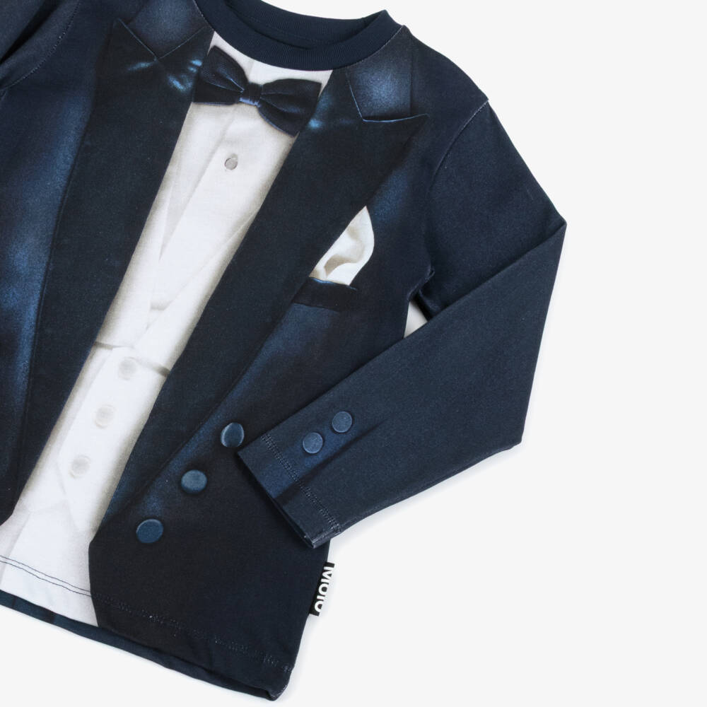 Molo-Navy Blue Tuxedo Print Top | Childrensalon Outlet