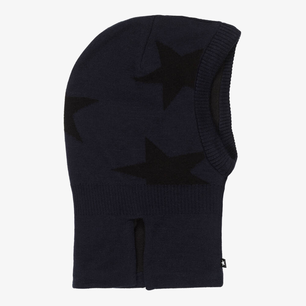 Molo-Navy Blue Wool Knit Star Balaclava | Childrensalon Outlet