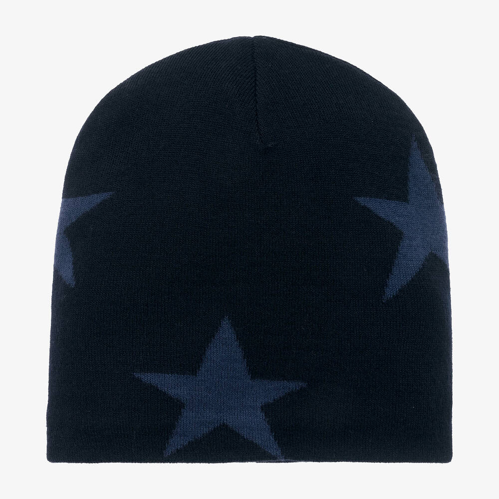 Molo - Navy Blue Wool Knit Star Beanie Hat | Childrensalon