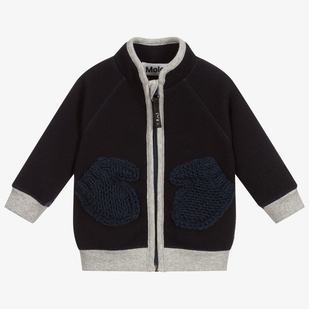 Molo - Navy Blue Zip Up Fleece  | Childrensalon