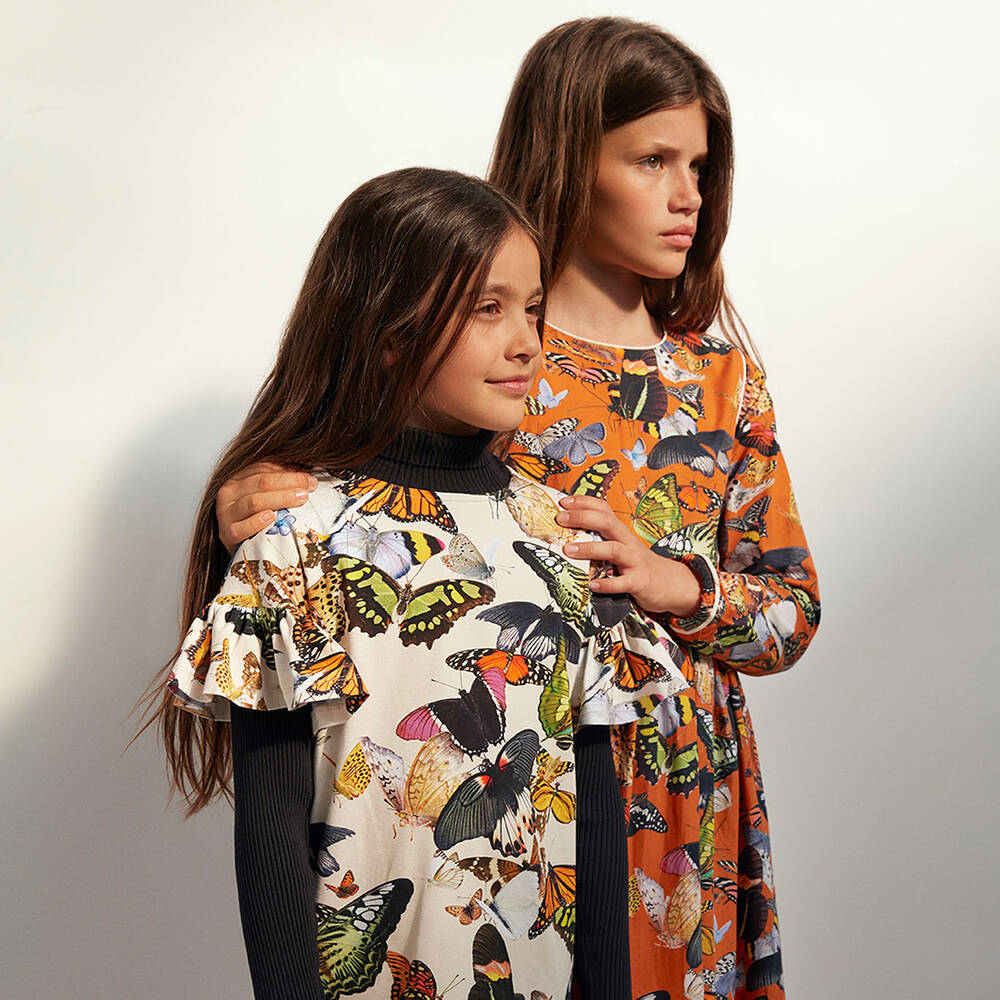 Molo-Orange Cotton Butterfly Dress | Childrensalon Outlet
