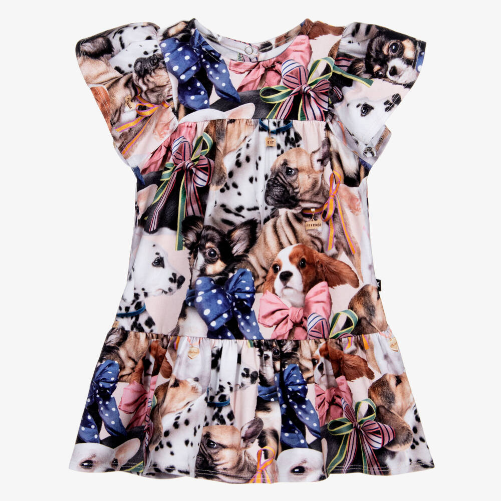 Molo-فستان أطفال بناتي قطن عضوي جيرسي لون أسود وأزرق | Childrensalon Outlet