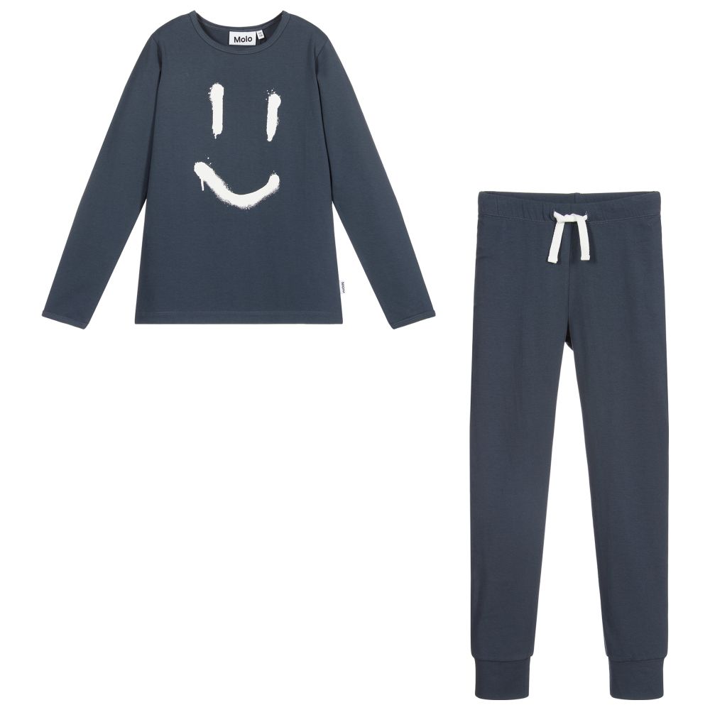 مولو-بيجاما قطن عضوي جيرسي لون أزرق داكن للأولاد | Childrensalon Outlet