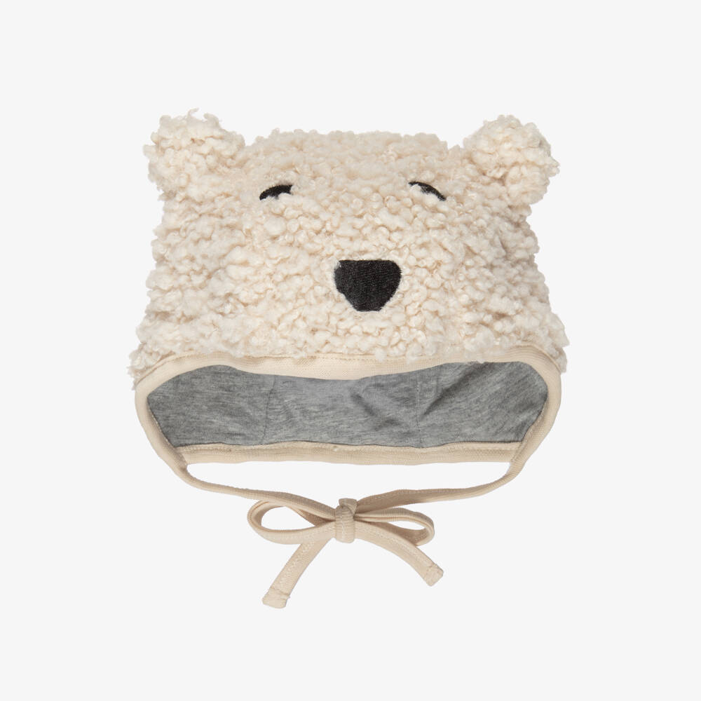 Molo-Pale Beige Sherpa Bear Baby Hat | Childrensalon Outlet