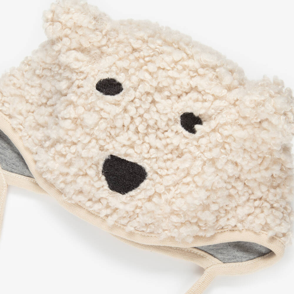 Molo-Pale Beige Sherpa Bear Baby Hat | Childrensalon Outlet