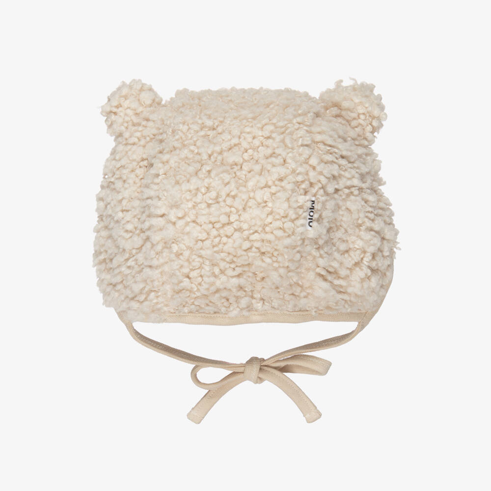 Molo-Pale Beige Sherpa Bear Baby Hat | Childrensalon Outlet
