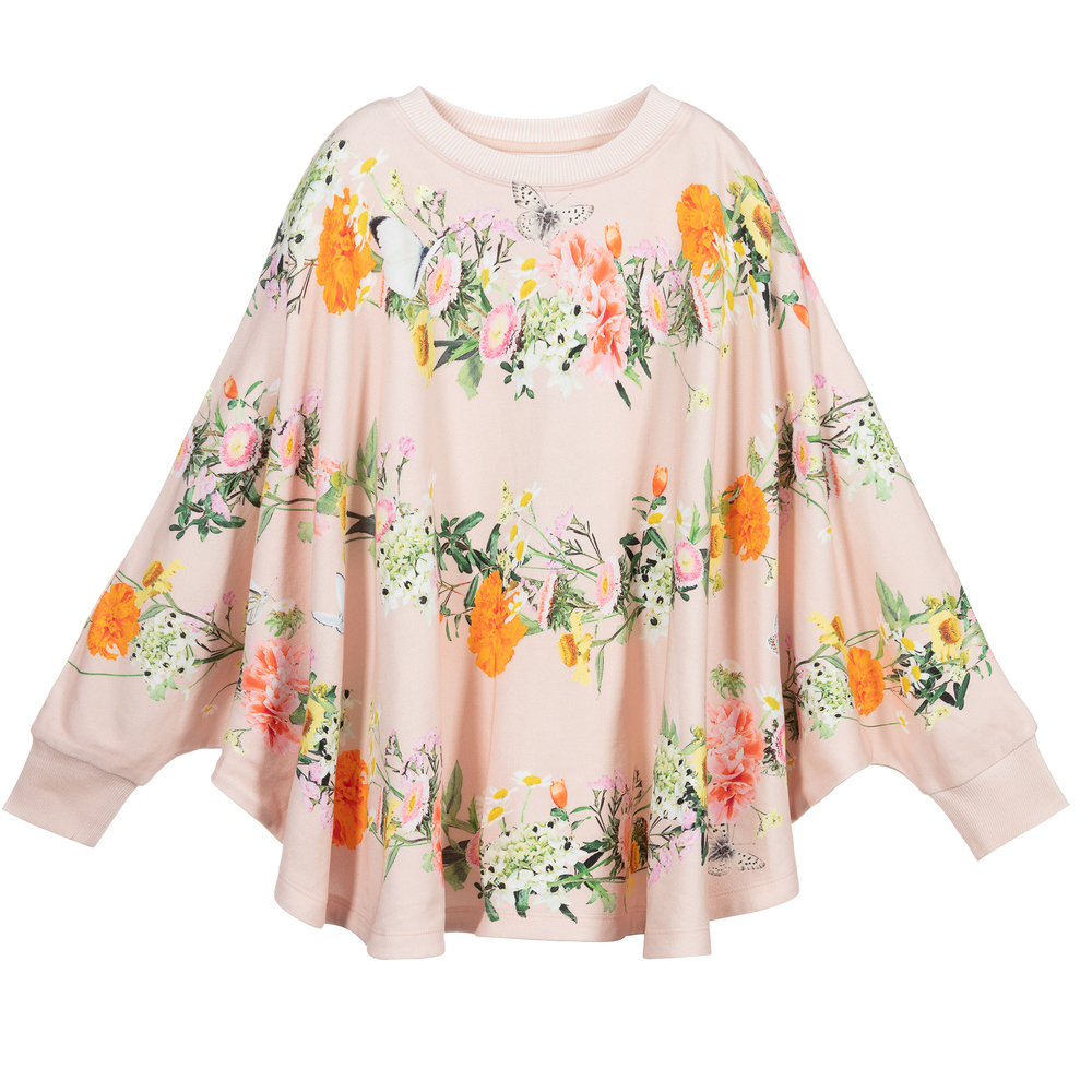 Molo - Sweat poncho fleuri rose | Childrensalon