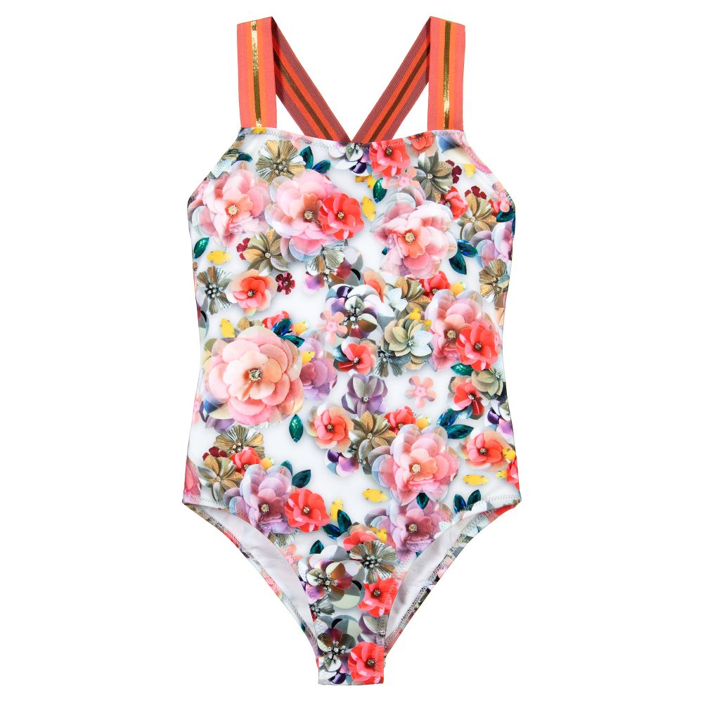 Molo - Pink Floral Swimsuit (UPF50+) | Childrensalon