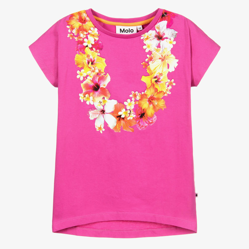 Molo-Pink Hawaii Flower T-Shirt | Childrensalon Outlet