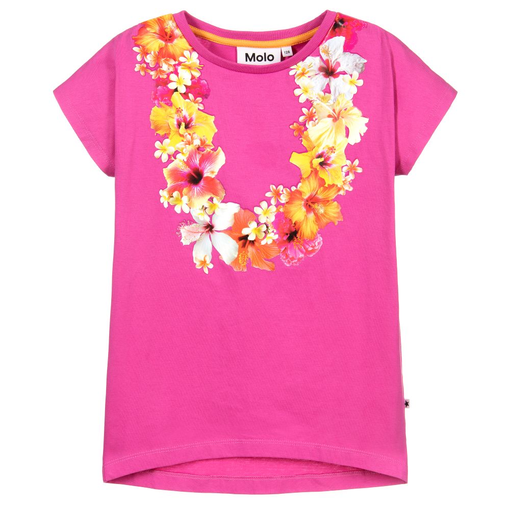 Molo - Pink Hawaii Flower T-Shirt | Childrensalon