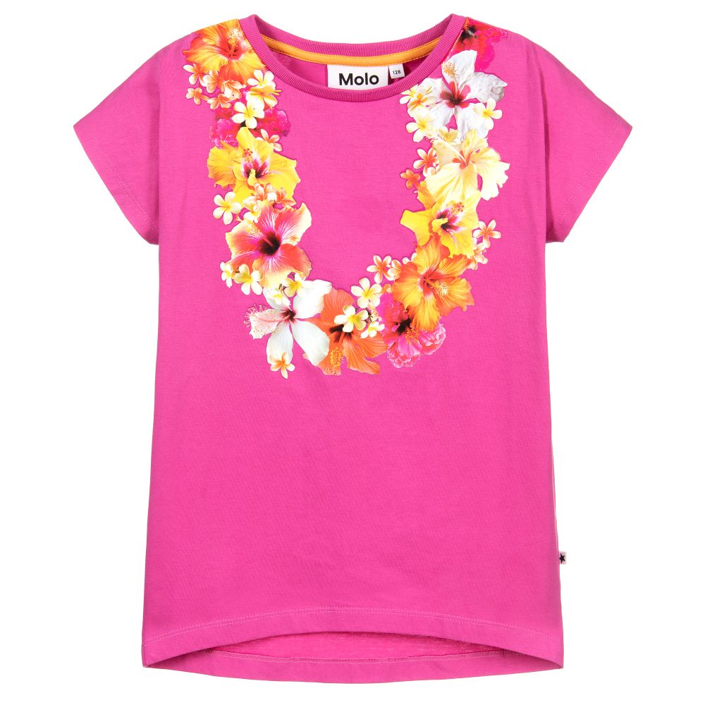 Molo-Pink Hawaii Flower T-Shirt | Childrensalon Outlet