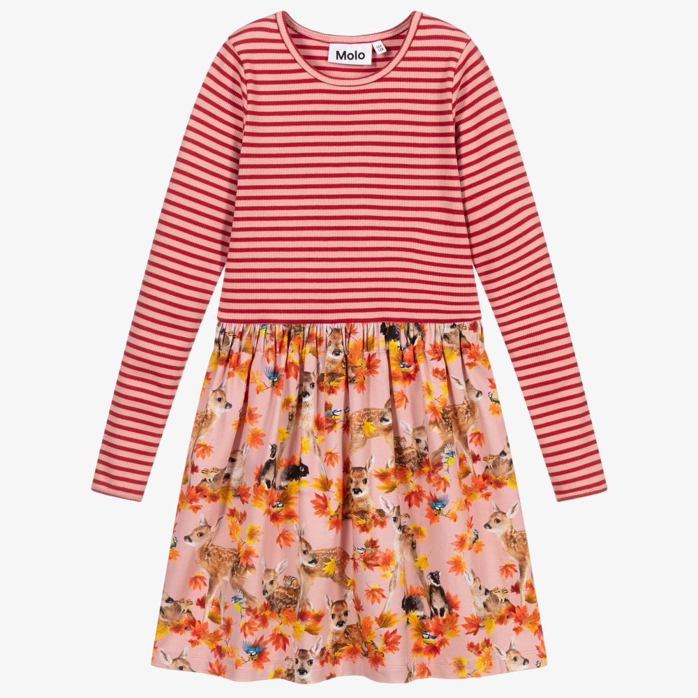 Molo - Pink & Red Fawn Print Dress | Childrensalon