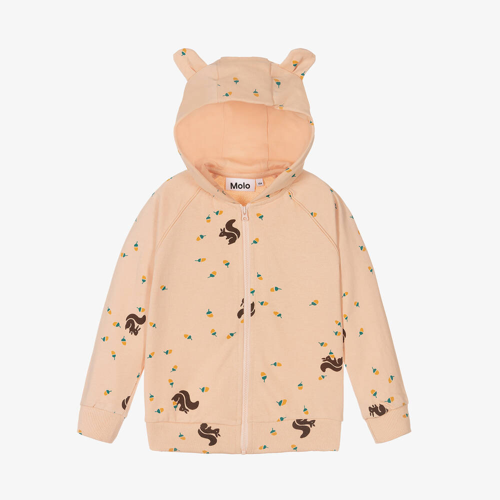 Molo - Pink Squirrel Cotton Zip-Up Top | Childrensalon