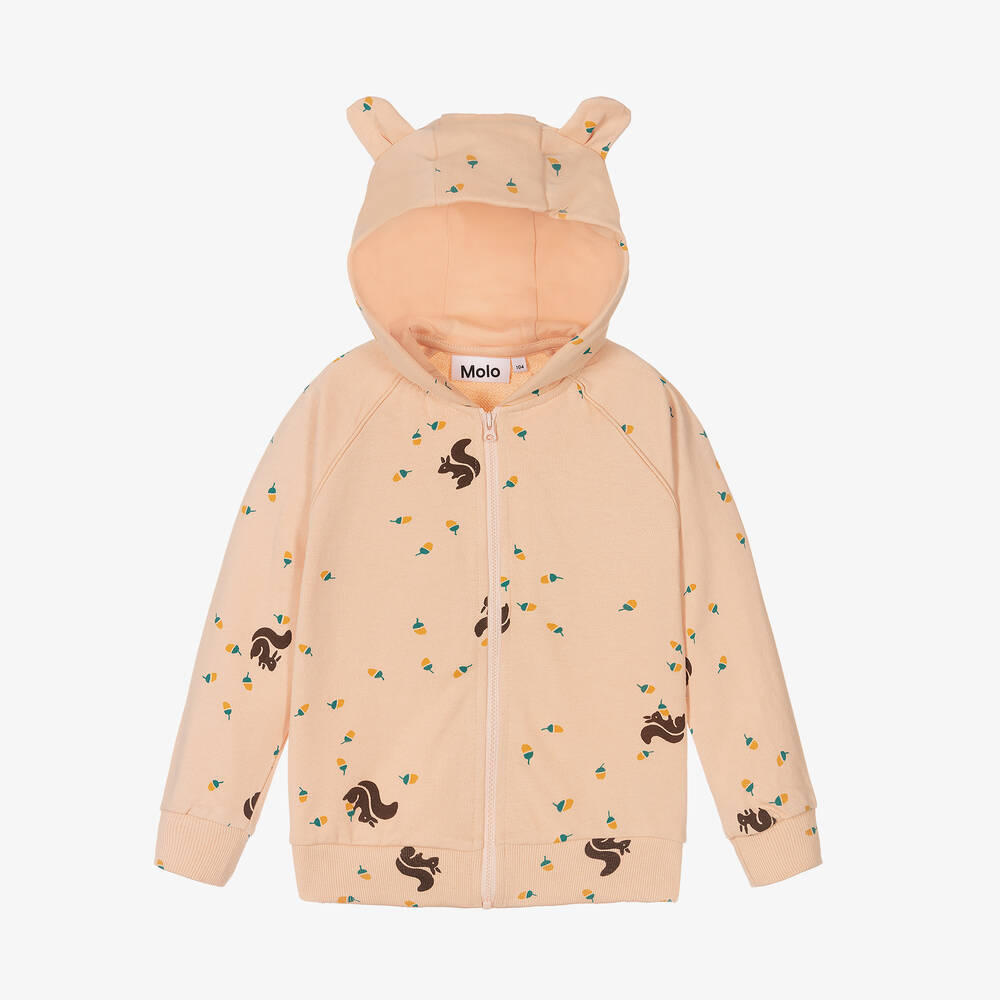 Molo-Pink Squirrel Cotton Zip-Up Top | Childrensalon Outlet