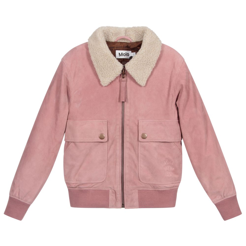 Molo - Pink Suede Bomber Jacket | Childrensalon