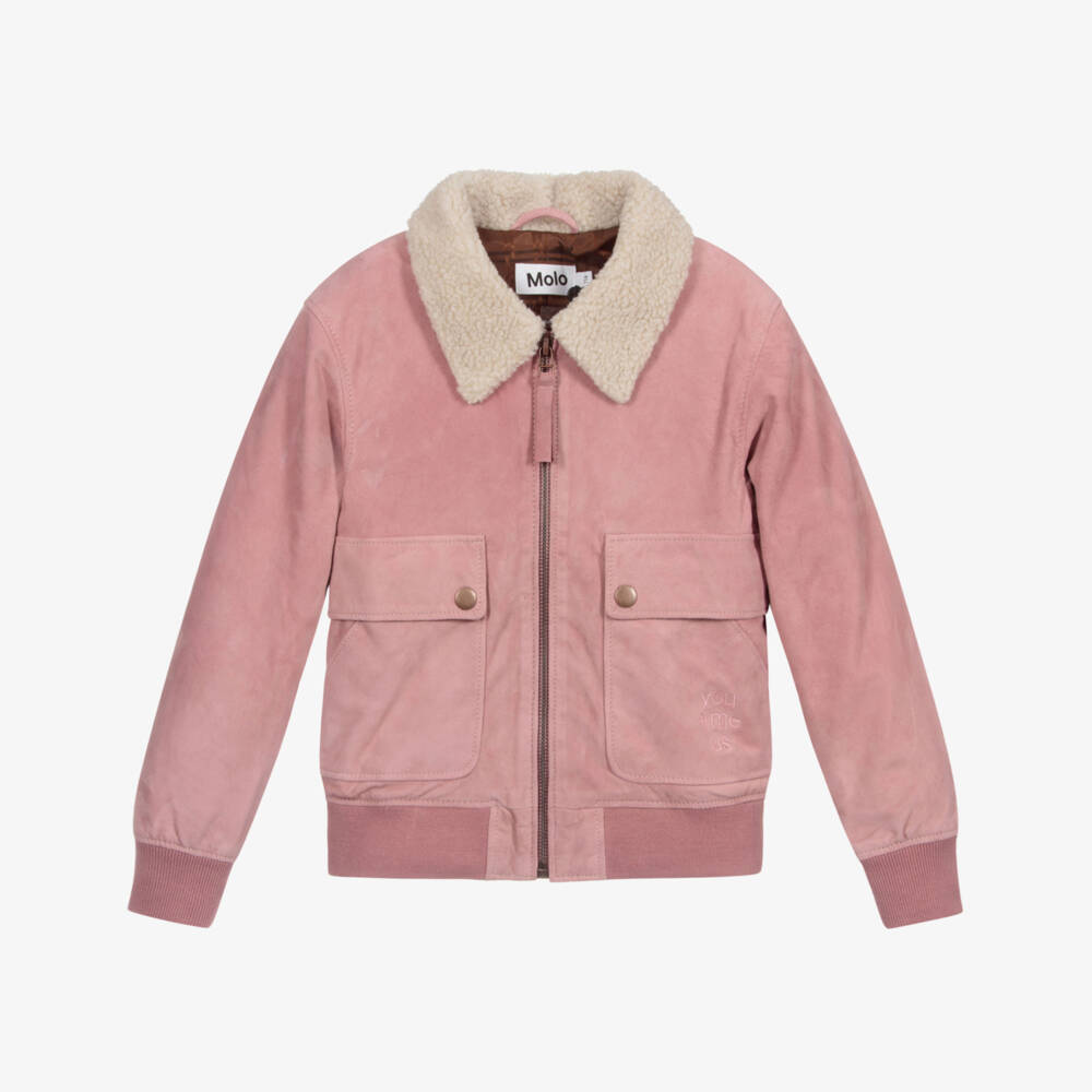 Molo-Pink Suede Bomber Jacket | Childrensalon Outlet