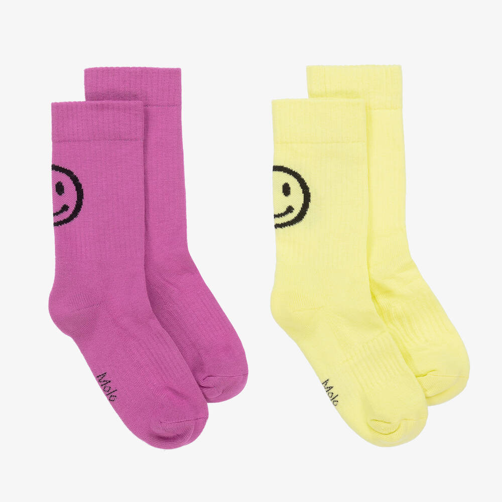 Molo-Pink & Yellow Graphic Ankle Socks (2 Pack)  | Childrensalon Outlet