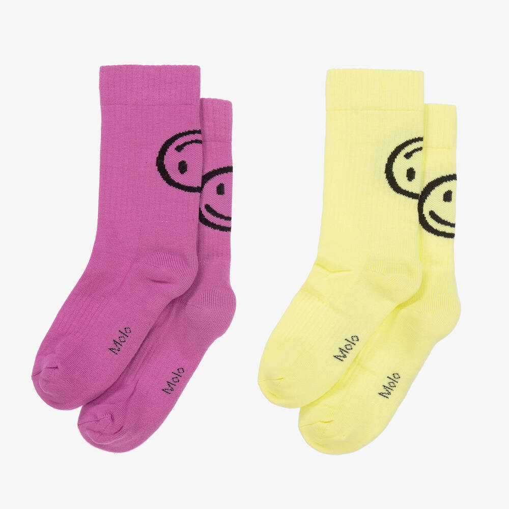 مولو-جوارب للكاحل مزيج قطن لون زهري وأصفر (عدد 2) | Childrensalon Outlet