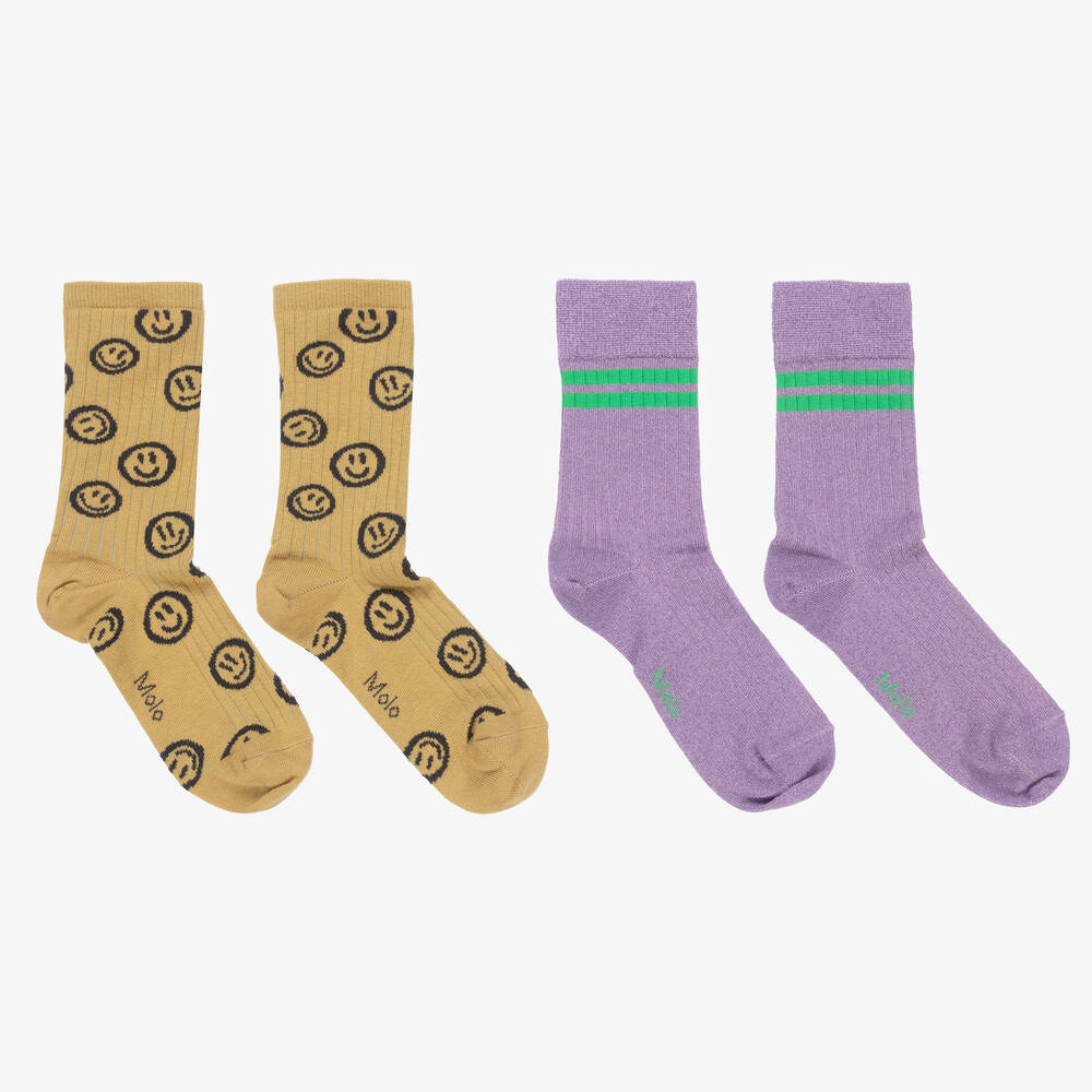 Molo - Фиолетовые и бежевые трикотажные носки (2пары) | Childrensalon