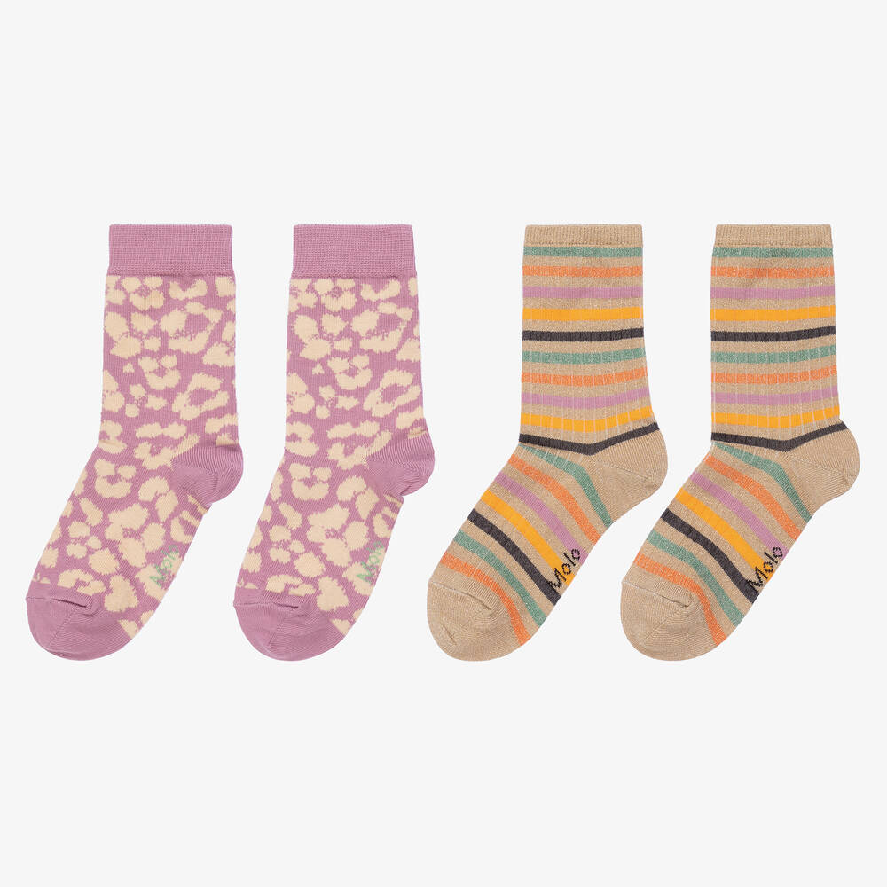 مولو-جوارب مزيج قطن محبوك لون بنفسجي وذهبي للبنات (عدد 2) | Childrensalon Outlet