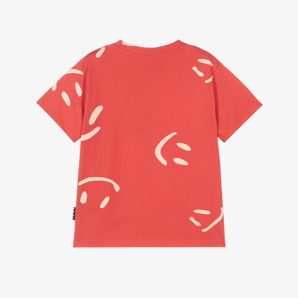 Molo-Red Cotton Smiling Face T-Shirt | Childrensalon Outlet
