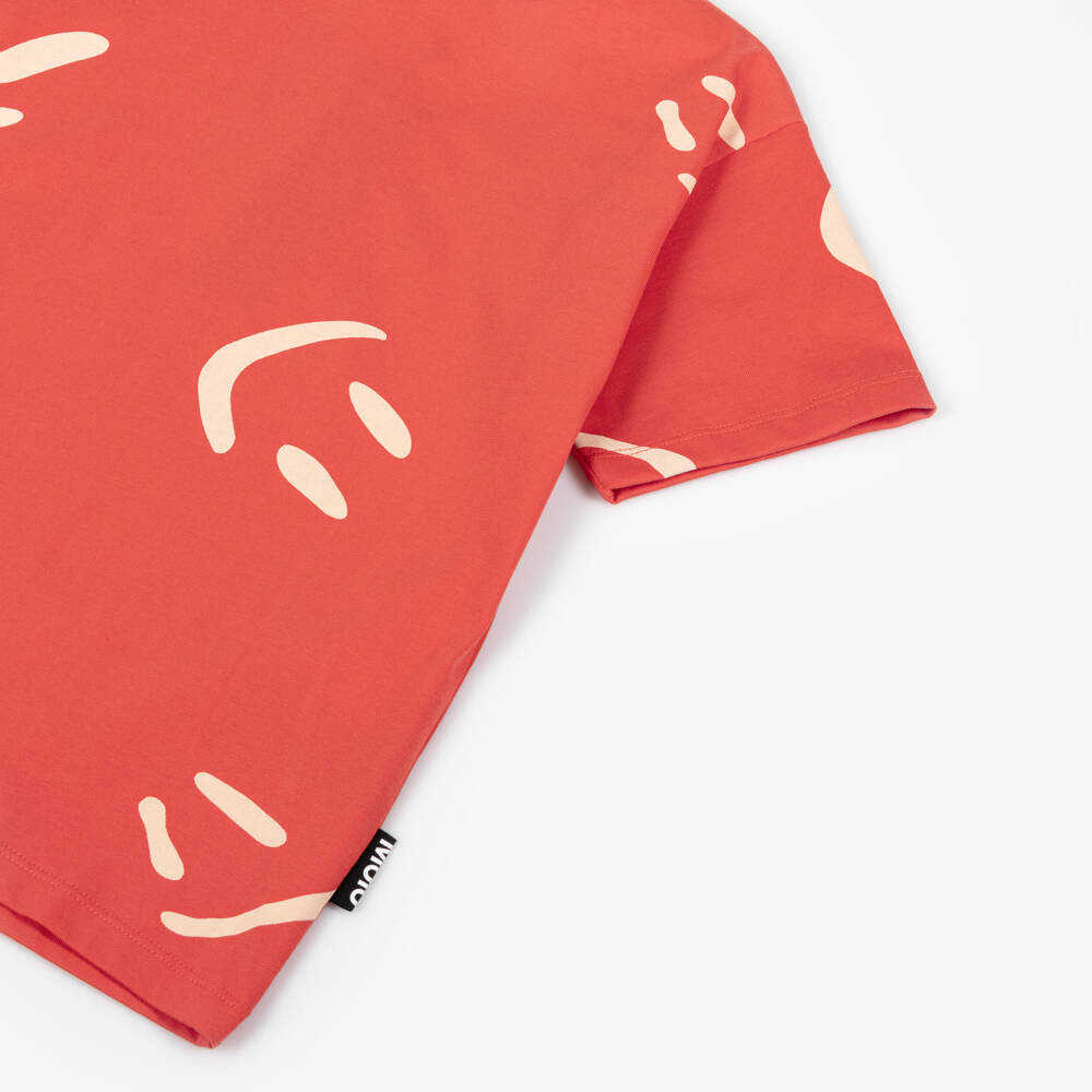 Molo-Red Cotton Smiling Face T-Shirt | Childrensalon Outlet