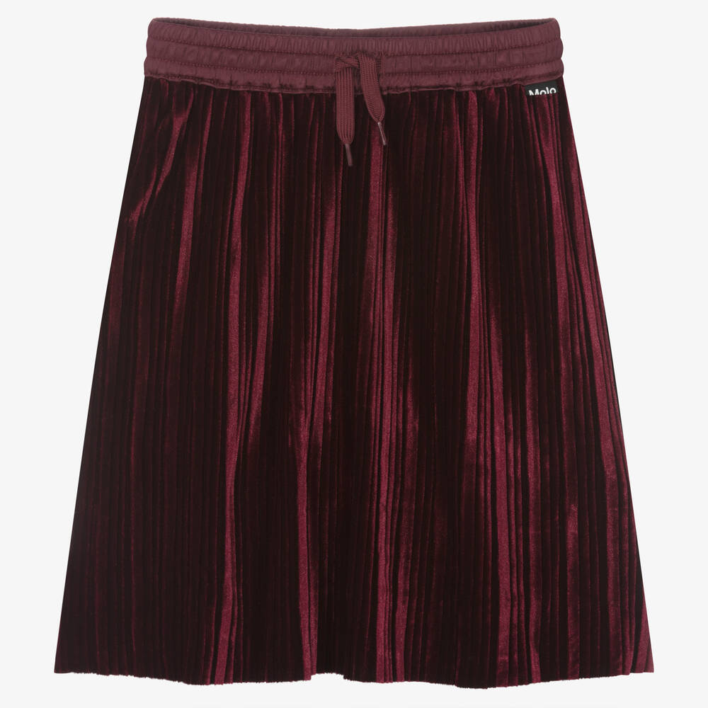 Molo - Red Pleated Velour Skirt | Childrensalon