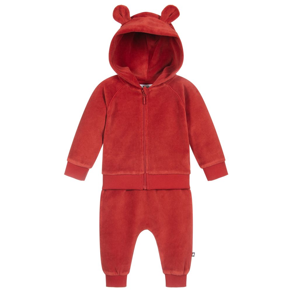 Red velour joggers online