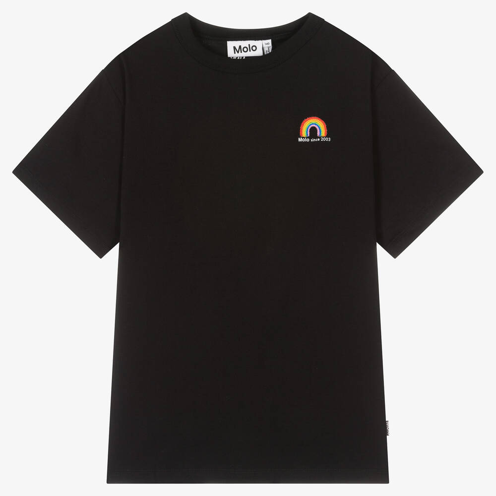 Molo - Teen Black Organic Cotton Rainbow T-Shirt | Childrensalon