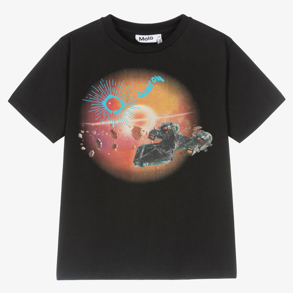 Molo - Teen Black Organic Cotton Spaceship T-Shirt | Childrensalon
